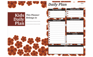 diseño de plan diario para niños con tema de flores marrones png