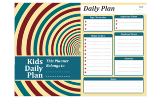 design de plano diário para crianças com tema vintage retrô de onda circular png