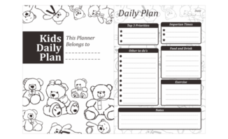Kids daily Plan design with teddy bear line art theme png
