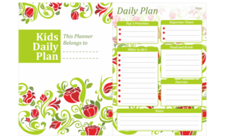 Kids Daily Plan Design with red rose flower ornament theme png