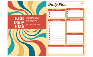 Kids Daily Plan Design with vortex retro vintage theme png