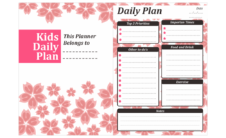 Kids Daily Plan Design with pink flower theme png