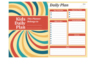 Kids Daily Plan Design with vortex retro vintage theme png