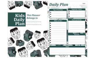 Kids Daily Plan Design with halloween frankenstein theme png