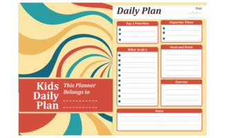 Kids Daily Plan Design with vortex retro vintage theme png