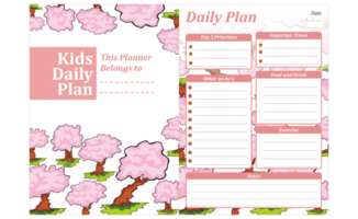 diseño de plan diario para niños con tema de árbol de sakura japonés png