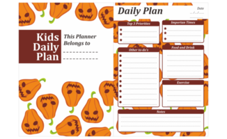 kinderen dagelijks plan ontwerp met halloween glimlachen pompoen thema png