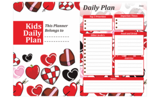 design de plano diário infantil com tipo de tema de amor png