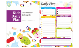 Kids Daily Plan Design with cute baby and baby equipment theme png