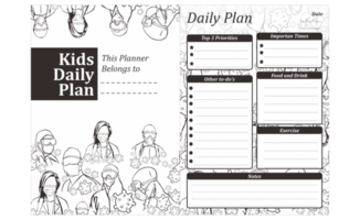 Kids Daily Plan Design with doctor line art theme png