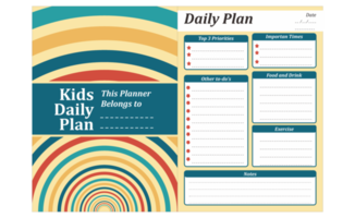 Kids Daily Plan Design with Circle Wave retro vintage theme png