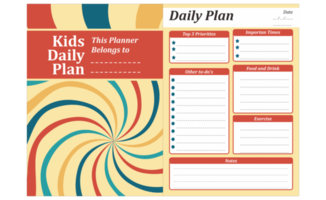 diseño de plan diario para niños con tema vintage retro vortex png