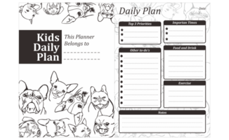 Kids Daily Plan Design with line art dog theme png