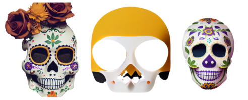 spaans erfgoed suiker schedel goudsbloem feestelijk dia de los Muertos digitaal 3d illustratie wit achtergrond png