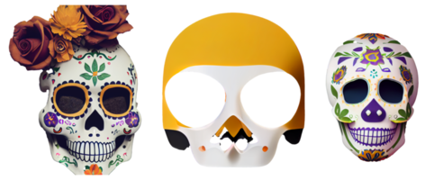 herencia hispana calavera de azúcar caléndula festivo dia de los muertos ilustración digital 3d fondo blanco png