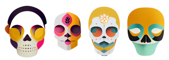 Hispanic heritage sugar skull marigold Festive dia de los muertos digital 3d illustration white background png