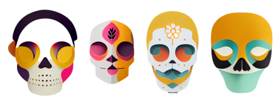 herencia hispana calavera de azúcar caléndula festivo dia de los muertos ilustración digital 3d fondo blanco png