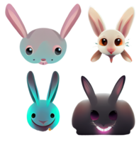conjunto de dibujos animados conejos conejito iconos elemento pascua halloween año nuevo conejito ilustración digital fondo transparente png