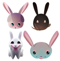 set of cartoon rabbits bunny icons element easter halloween new year bunny digital illustration transparent background png