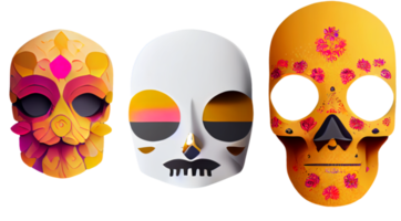 herencia hispana calavera de azúcar caléndula festivo dia de los muertos ilustración digital 3d fondo blanco png