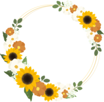 yellow sunflower wreath with golden round frame for spring or autumn png
