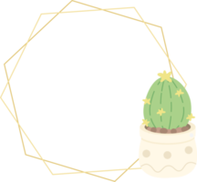 cute luxury flat style cactus and succulent with geometric golden frame png