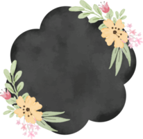 rótulo de crachá preto aquarela vintage com flor png