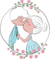 couple saint valentin dans un cadre de couronne de roses doodle png