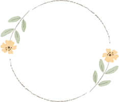 watercolor minimal yellow wild tiny cosmos flower wreath frame png