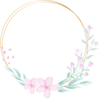 cadre doré géométrique avec fleur aquarelle décorative png