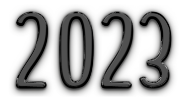 Black Metallic volumetric 3D Text of the inscription 2023 cut out isolated png