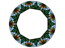 moldura decorativa colorida com flores e folhas, fundo transparente png