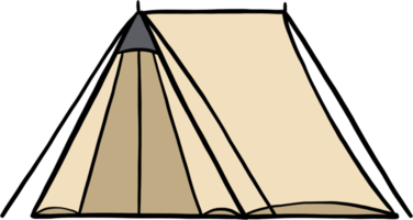 camping tent outline doodle drawing on white background. png