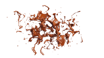 Chocolate Splash with droplets 3d rendering. PNG alpha. 3d illustration.