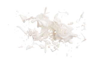 éclaboussures de lait avec des gouttelettes isolées sur fond. illustration 3d png