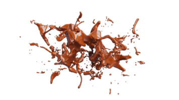 Chocolate Splash with droplets 3d rendering. PNG alpha. 3d illustration.