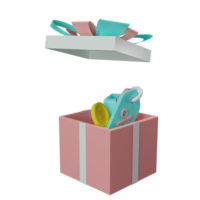 caja de regalo abierta con etiqueta de descuento, moneda ilustración 3d png