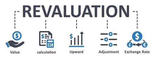 Revaluation icon - vector illustration . Revaluation, value, calculation, upward, adjustment, exchange, rate, infographic, template, presentation, concept, banner, pictogram, icon set, icons .