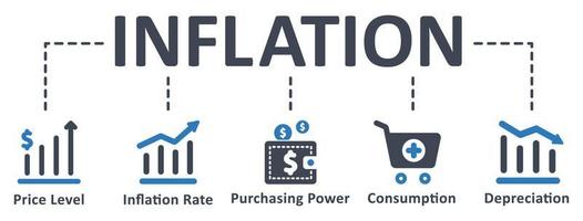 icono de inflación - ilustración vectorial . inflación, nivel de precios, tasa de inflación, poder adquisitivo, consumo, depreciación, infografía, plantilla, concepto, banner, pictograma, conjunto de iconos, iconos. vector