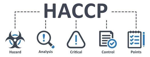 icono haccp - ilustración vectorial . haccp, peligro, análisis, crítico, control, punto, seguridad, gestión, sistema, infografía, plantilla, concepto, banner, pictograma, conjunto de iconos, iconos. vector