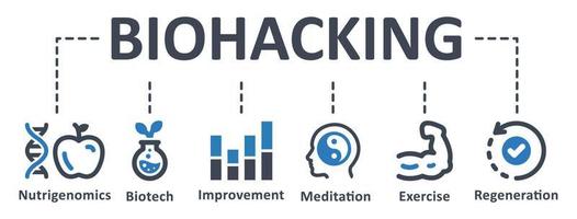 icono de biohacking - ilustración vectorial . biohacking, nutrigenómica, biotecnología, mejora, meditación, ejercicio, regeneración, infografía, plantilla, concepto, banner, pictograma, conjunto de iconos, iconos. vector