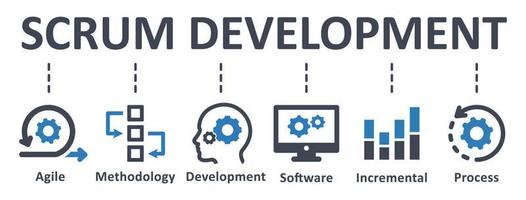 icono de desarrollo de scrum - ilustración vectorial . scrum, desarrollo, ágil, metodología, software, iterativo, incremental, proceso, infografía, plantilla, concepto, banner, conjunto de iconos, iconos. vector