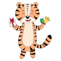 Cute cartoon tiger with Christmas elements, illustration for New Year, Christmas png