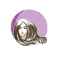 Stylized Beautiful woman s face with long hair silhouette. Women s hair beauty spa salon logo or symbol. vector