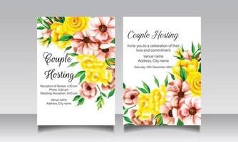 Floral wedding invitation and menu template with soft nature vector