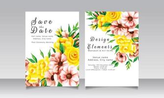 Elegant hand drawing wedding invitation floral design vector