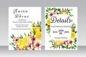 Floral wedding invitation and menu template with soft nature vector