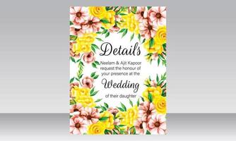 Beautiful hand drawing wedding invitation floral design vector