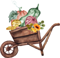 wheelbarrow with pumpkins and mushroom png