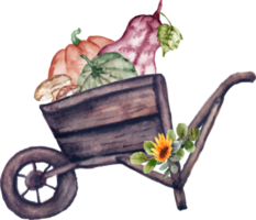 wheelbarrow with pumpkins and mushroom png